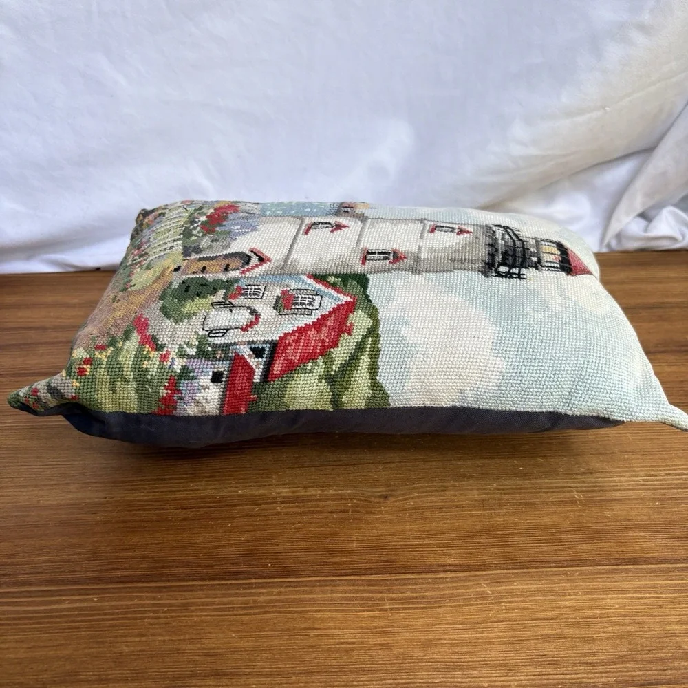 Lighthouse Needlepoint Throw Pillow Coastal Nautical Tapestry Decorative Cushion